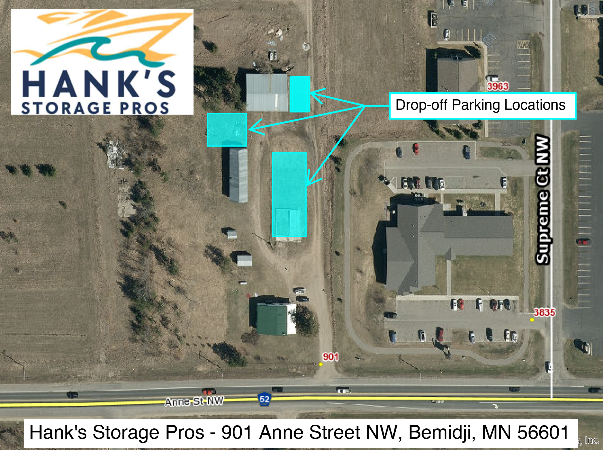 Hank's Storage Pros drop-off location map
